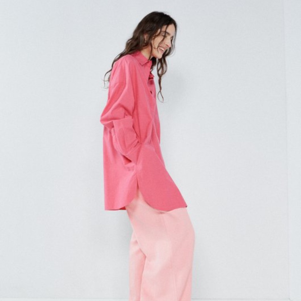 RAEY Bright Pink Oversized Cotton + Lyocell Shirt Dress L XL - Picture 11 of 11